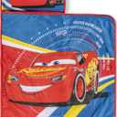 Jay Franco Kids Nap Mat with Embedded Pillow & Blanket  Soft 46"x20" Microfiber Sleeping Bag with Name Tag & Handle