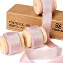 Vitalizart Pink Ribbon 5/8 Double Face Silky Satin Ribbon 15 Yard Crepe Silk Like Handmade Frayed Fringe for Gift Wrapping Baby Shower Wedding Bridal Bouquet Decor Dusty Pink Rose