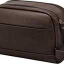 PU Leather Toiletry Bag for Men - Water Resistant Travel Bag for Toiletries, Bathroom Essentials, Accessories (Dark Brown)