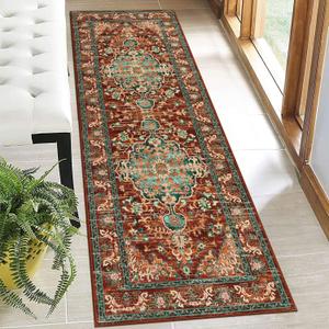 U'Artlines 2' x 6' Boho Hallway Runner Rug, Non Slip Washable Vintage Farmhouse Accent Area Rug Carpet for Kitchen Entryway Laundry and Living Room (RustTeal)