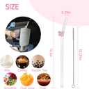 4-Pack 12.2 Reusable 40oz Tumblers Straws, Long Glass Straw with Charms, Pink Bow Replacement Tall Straws/12 in' Cleaning Brush, Coffee,Smoothies, Milkshake, Matcha Lattes, Aesthetic Gift