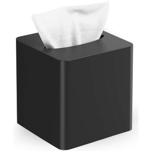 Livelab Tissue Box Cover Square - Oak Wood Tissue Box Holder for Living Room, Dinner Table, Bathroom, Office - Decorative Wooden Cube Facial Tissue Cover for Modern Farmhouse Home Decor | Black