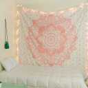 raajsee Glittering Rose Gold Pink Tapestry Wall Hanging Mandala-Bohemian Room Decor-Indian Cotton Throw Hippie Tapestries -Boho Bedding White Golden Queen Bedspread 82x92 inches