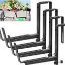 Heavy Duty Window Box Brackets, Adjustable Flower Planter Box Brackets for Railings & Walls, 5mm Reinforced Brace, Enhanced Bottom Support for Balconies, Fences, Gardens, 200LB CAP(4 Packs)