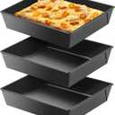 3 Pcs Detroit Style Pizza Pan 10 x 8 x 2.4 Inch Non Stick Rectangle Deep Pizza Pans Pre Seasoned Carbon Steel Sicilian Style Pan Dish Bakeware Kitchenware (Black)