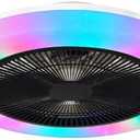 Low Profile Ceiling Fan with Light, 19.6in RGB-LED Dimmable Enclosed Ceiling Fans with APP Control, 6 Speeds Bladeless Flush Mount Enclosed Ceiling Fan for Bedroom Kids Room Party(Black)
