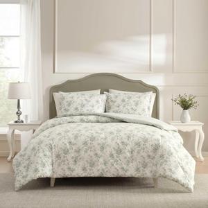 Laura Ashley - King Comforter Set, Soft & Reversible Cotton Bedding with a Lightweight Feel for Year Round Comfort, 3 Piece Bed Set with Matching Pillowcases (Walled Garden Green)