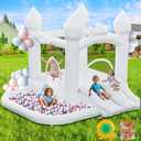 White Bounce House, Inflatable Bounce Castle with Double Slide Ball Pit 370W Blower Bouncer for Toddler, Bounce House Bouncy Castle for Indoor Outdoor Backyard Wedding Kids Birthday Party