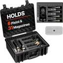 VEVOR Hard Pistol Case, Holds Multiple Pistols & Magazine, Hard Gun Case with Pre-Cut XPE Foam Lining, Waterproof Firearm Travel Case with Handle for Gun, Lenses, Camera, Gear, TSA Compliant, 6 Pistols & 31 Magazine