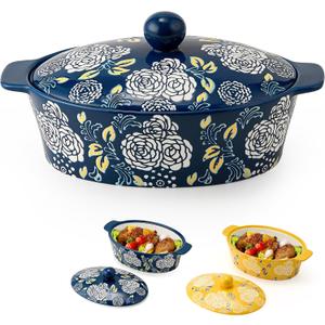 Ceramic Casserole Dish With Lid, Casserole Dishes for Oven, Baking Dish Lasagna Pans For Cooking, Oval Baking Pan, Dutch Oven, Perfect for Bread Baking and Serving, Housewarming, Thanksgiving - Blue