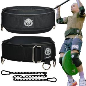 2-in-1 Weightlifting Belt & Dip Belt with Chain for Added Weight Training, Weightlifting, Squats, Deadlifts, Powerlifting for Men & Women (Medium, Black/Grey)