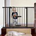 BABELIO 29-48" Extra Wide Baby Gate with Cat Door, Auto Close Metal Pet Door for Stairs, Doorways, House, Pressure/Hardware Mounted, Easy Walk Thru, Black