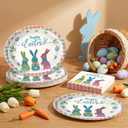 Mimorou 100 Pcs Happy Easter Oval Paper Plates and Napkins-Serves 50, 11'' Large Disposable Bunny Platter Party Decorations Pastel Rabbit Dinnerware Pink Yellow Plates for Spring Easter Party Supplies