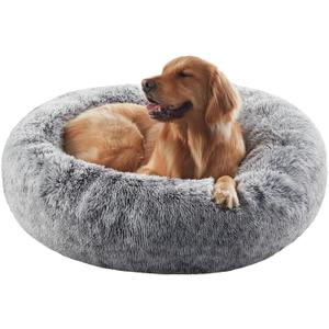 36 inches Donut Dog Bed for Large Dogs - Calming Fluffy Round Pet Bed with Removable & Washable Cover,Fits up to 80 lbs Pets (Dark Grey,Large)