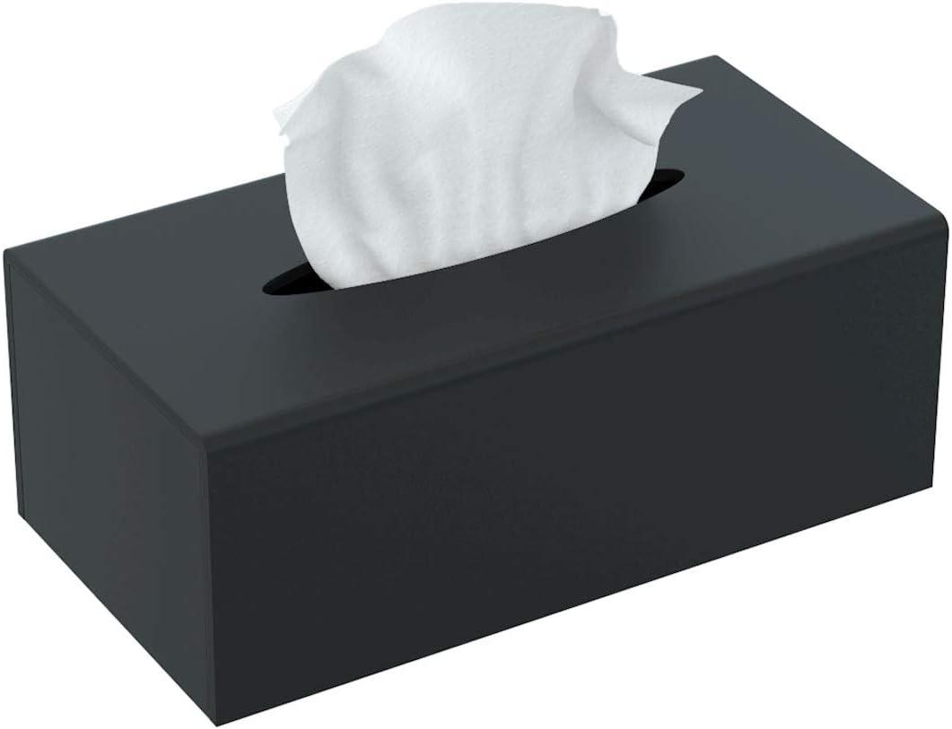 FEMELI Acrylic Tissue Box Cover,Rectangular Facial Tissue Holder Case Dispenser for Bathroom Kitchen Bedroom Office with Magnet Locking Bottom,Black (9.85*5.1*4.5 inch(L*W*H))