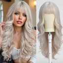Esmee Long Wavy Platinum Blonde Wig for Women Natural Synthetic Hair Heat Resistant white Wigs with Fringe