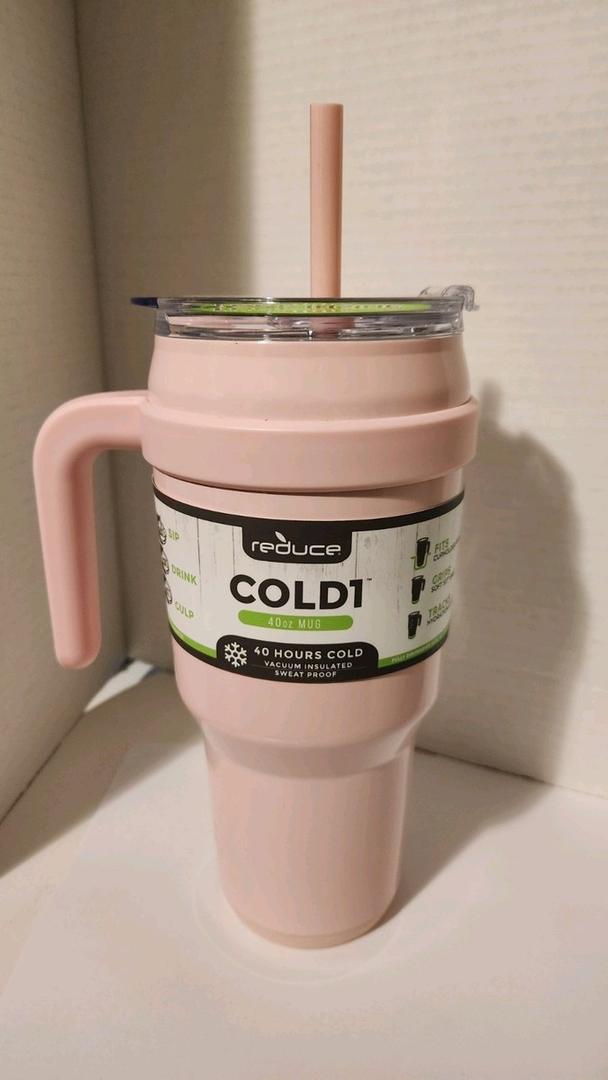 Reduce Pink Travel Tumbler w/Straw & Lid. Insulated Stainless Steel 40 oz. NEW