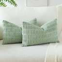 OTOSTAR Pack of 2 Soft Corduroy Decorative Throw Pillow Covers 16 x 24 Inch Boho Striped Pillow Covers Lumbar Cushion Case Couch Pillowcases for Sofa Bed Home Decor (Sage Green)