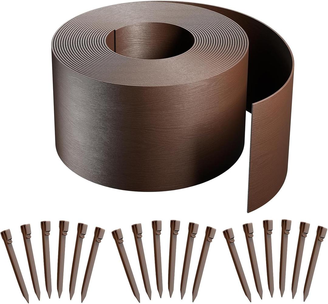 AGTEK 59FT Plastic Landscape Edging Coil Kit, 8 inch High Terrace Board Garden Edging Border with 18 Stakes