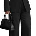 ZESICA Women's 2026 Spring Two Piece Suits Set Casual Business Long Sleeve Blazer Jacket Wide Leg Pants Work Outfits Sets (Black, XL)