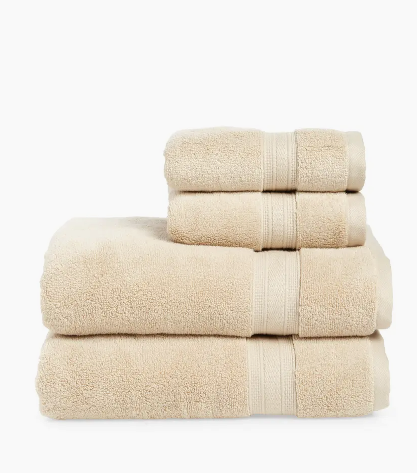 4 Piece Towel Set, Includes 2 Bath, 2 Hand, Beige