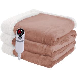 Heated Blanket Electric Throw Size 50''x60'' with 9 Heating Levels, 1-10 Hour Auto Shut Off, Machine Washable, Flannel & Sherpa Double-Sided Soft Warming Blanket for Couch, Bed, Office - Cozy Pink