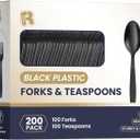 200 Count Black Plastic Silverware Heavy Duty - Black Plastic Forks And Spoons Set - BPA Free Plastic Utensils Set - Heat Resistance Cutlery For All Occasions