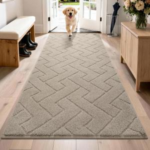 PURRUGS Dirt Trapping Door Mat 32" x 70", Non-Slip Machine Washable Entry Rug, Dog Doormat, Indoor Front Door Mat, Super Absorbent Entryway Rug for Muddy Shoes & Paws, Taupe