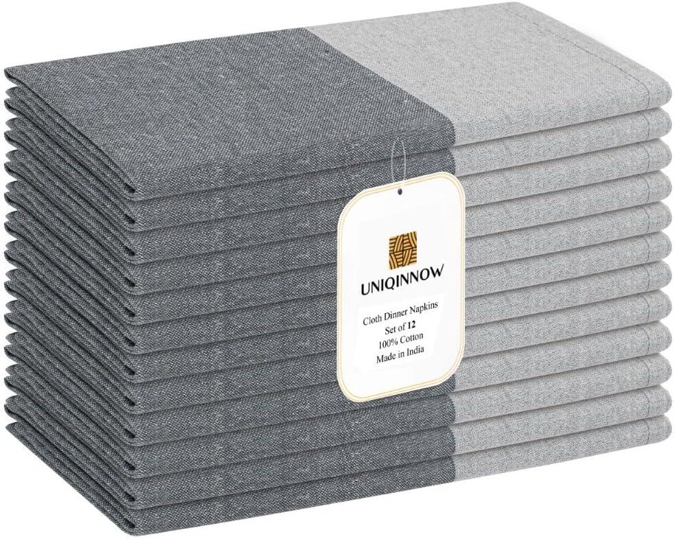 Set of 12 Cloth Dinner Napkins Cotton - Soft Durable Washable - Ideal for Farmhouse Party Wedding Christmas - Perfect Everyday Use Table Linen 18x18 inch Cloth Napkins Grey