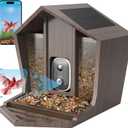 Smart Bird Feeder with Camera Solar Powered, 2.5K HD Free AI Identifies 12000+ Birds, Auto Motion Detection, Waterproof Wooden Video Bird Feeder Camera Live, Good Gift (WiFi)