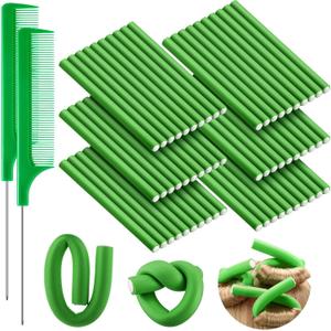 WILLBOND 60 Pieces Flexible Curling Rods Hair Curlers Rollers Twist Flexi No Heat Rods Rollers for Long Short Hair Women(0.5 x 7 Inch,Green)
