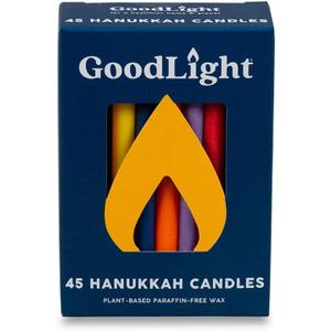 GoodLight Paraffin-Free Multi-Colored Jewish Chanukah Taper Candles, Vegan Palm Wax Hanukkah Blue and White Candlesticks, 45-Minute Burn Time, 45 Unscented Menorah Candles GoodLight Paraffin-Free Multi-Colored Jewish Chanukah Taper Candles, Vegan Palm Wax Hanukkah Blue and White Candlesticks, 45-Minute Burn Time, 45 Unscented Menorah Candles