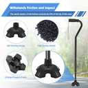 2 x 3/4 Inch Self Standing Rubber Cane Tips, Heavy Duty Non Slip Quad Base Walking Cane Tips, Durable 4 Prong Cane Tip Replacement, Rubber Tips for Canes and Walking Sticks, Cane Accessories for Seniors (Black)