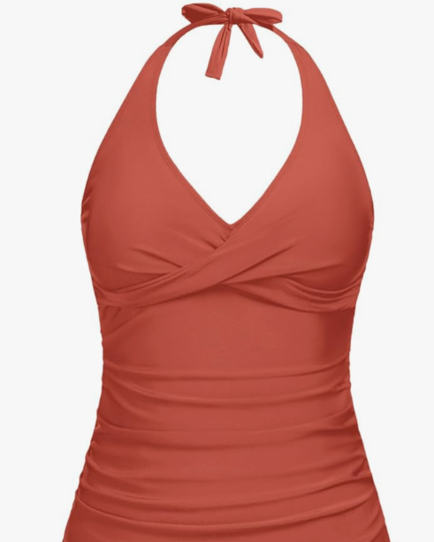 Tempt Me Women’s Tankini Top Halter Tummy Control Swim Tops Only Twist Front V Neck Bathing Suit No Bottom M