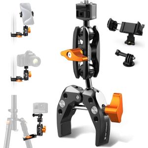 K&F CONCEPT Camera Clamp Mount, Super Clamp Mount Magic Arm with Two 360 Ball Heads, ARRI 1/4" Screw Threads for DSLRs, Action Camera, Tripod, Phone Compatible with Gopro/DJI/Insta360