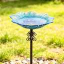 hogardeck 2 in 1 Floral Glass Bird Bath & Feeder - Hanging or Freestanding Outdoor Bird Bath with Sturdy 5-Pronged Base for Garden, Patio, Yard, Lawn Decor