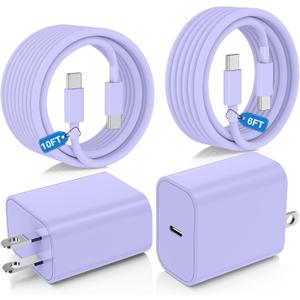 35W Super Fast Charger Type C for Samsung Galaxy S25/S24/S23 Ultra,USB C Android Phone Charger with 6FT/10FT Type C Cords for Galaxy S25/S24/S23+/S22 Plus/S20,iPhone 17/16/15 Pro Max-Purple