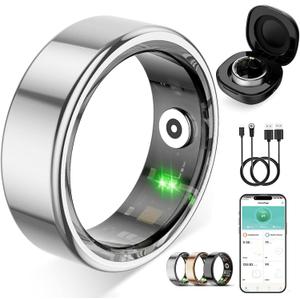 Smart Ring for Women Men,Fitness Tracker Ring with Heart Rate, Sleep Monitoring, Blood Oxygen, Step Counting for iOS and Android, No Subscription Fee, Waterproof(Silver, 10)
