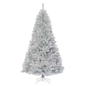 7.5 ft. Hinged Unlit Artificial Silver Tinsel Christmas Tree Holiday with 1258 Tips