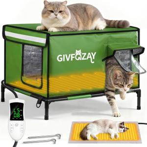 Cat House for Outside Use 900D Oxford Cloth, Outside Cat House Weatherproof with Remote Control Heated Pad, Insulated Cat Houses with Removable Feet to Isolate Moisture, Against Extreme Weather