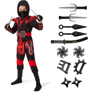 Spooktacular Creations Red Ninja Costume for Kids, Boys Halloween Dress Up Party, Ninja Role Playing (Medium (8-10yr))