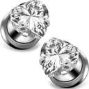Ocptiy 10G-00G Astm F136 Titanium Gauges Tunnels for Ear Screw Fit Heart CZ Ear Gauges Tunnels Plug Earrings Expander Stretcher Piercing Jewelry for Women Men Silver Gold 1 Pairs (2 Gauge = 6mm = 1/4 inch, Titanium metallic color)