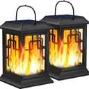 Solar Lanterns Outdoor Waterproof, Hanging Solar Lights for Outside Black Hanging Solar Powered Lantern Decorative for Garden Yard Patio, 2 Pack