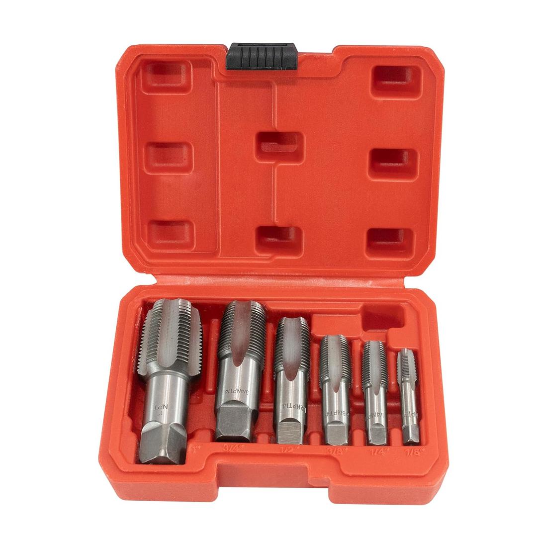 HFS(R) 6-piece NPT pipe tap set Machine Screw Imperial Tap and Die Bit Setsizes includes 1", 3/4", 1/2", 3/8", 1/4", and 1/8"