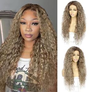 SAPPHIREWIGS Brown Lace Front Wigs Glueless Water Wave Wig Synthetic Lace Front Wig for Black Women Ash Brown with Blonde Tips Hair Heat Resistant Fiber Hair Daily Party Wigs 26 Inch