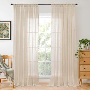 BGment Natural Linen Curtains 90 Inches Long for Living Room, Semi Sheer Window Drapes Lightweight Rustic Country Textured for Farmhouse Bedroom Decor with Rod Pocket, 2 Panels Set, Each 52 Inch Wide