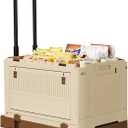VOWNER Large Foldable Utility Cart, Portable Rolling Crate with Durable Metal Telescoping Handle, 4 Rotate Wheels for Travel, Shopping, Luggage Moving and Storage, Brown