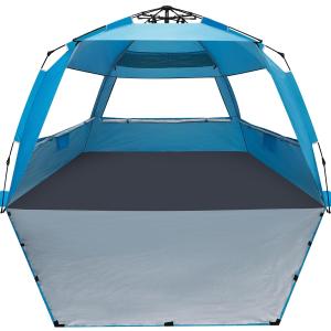 WhiteFang Deluxe Pop Up Beach Tent Sun Shade Shelter for 3-4/5-6 Person, UV Protection, Extendable Floor with 3 Ventilating Windows Plus Carrying Bag, Stakes, and Guy Lines