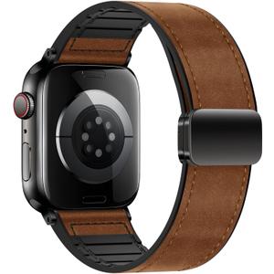 Genuine Leather Band Compatible with Apple Watch Band 44mm 45mm 46mm 49mm for Men Women,Adjustable Magnetic Strap Top Grain Leather Wristband for iWatch Series 11 10 9 8 7 6 SE 5 4 Ultra 3 2 1 (Horse-Reddish Brown)