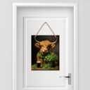 Highland Cow Decor, St Patricks Day Decor, St. Patrick's Day Decorations, Highland Cow Wooden Sign Home Office Living Room Kitchen Coffee Bar Hanging Wall Art Decorations 10 X 8 Inches